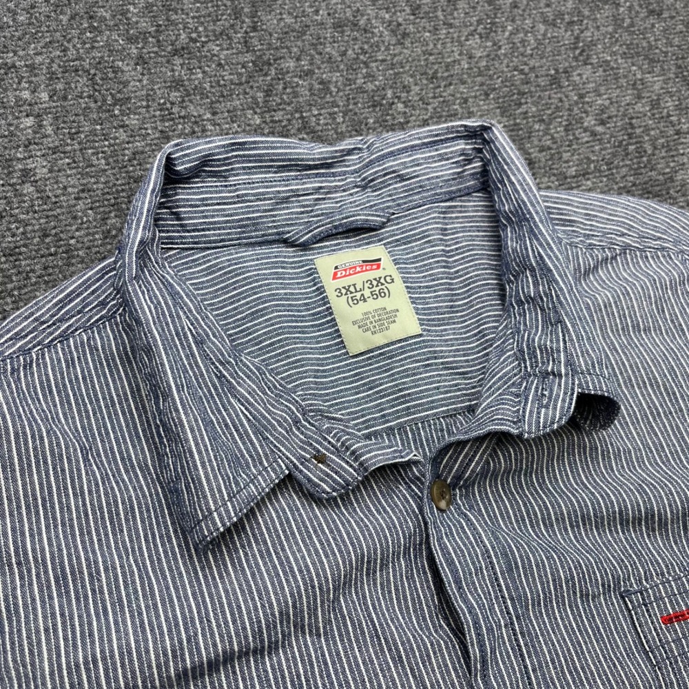 Dickies Workwear Utility Outdoor Blue Striped Short Sleeve Button Up Shirt